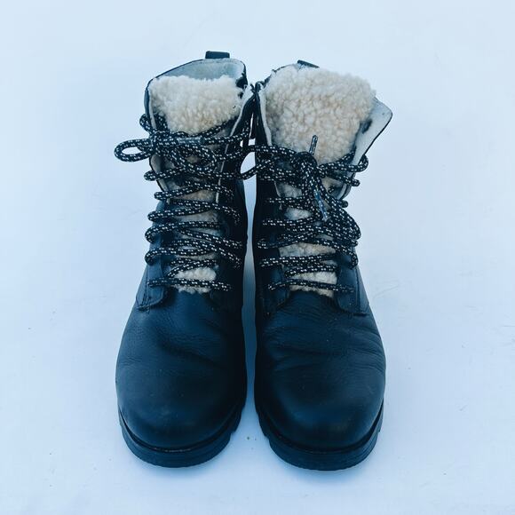 Sorel Women’s Emelie Lace Up Ankle Boots Black Leather Cozy 8 Shearling Winter - Picture 4 of 13